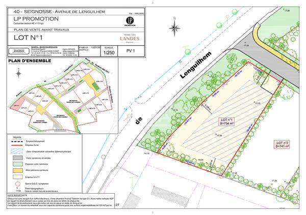 SEIGNOSSE BOURG - Terrain à bâtir de 754 m²