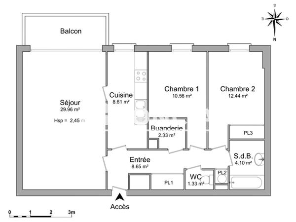 Location Appartement 3 pièces 77.38 m² - RESIDENCE LES JARDINS DE CARNOT - 14 RUE CARNOT PORTE 14 Lens 62300