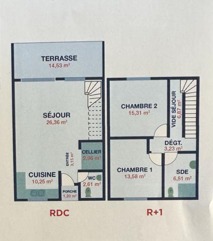 Maison mitoyenne de type T3 avec jardin de 305 m2 secteur La chaumière