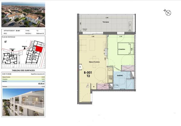 Bord de Mer, Commerces à Pied. T2 avec Terrasse