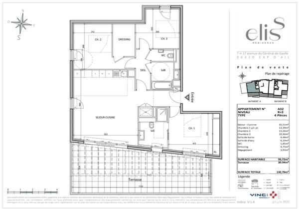 Appartement F3 à vendre  3 pièces - 87,22 m2 CAP D AIL - 06