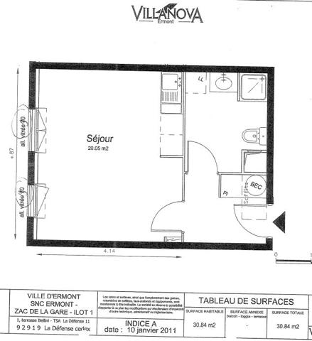 Appartement ERMONT - 1 pièce - 30,61m² - ERMONT