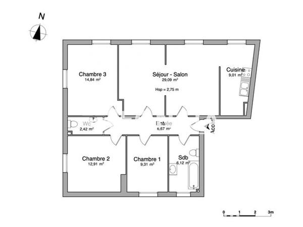 Location Appartement 4 pièces 90.37 m² - 59 RUE PASTEUR Talange 57525
