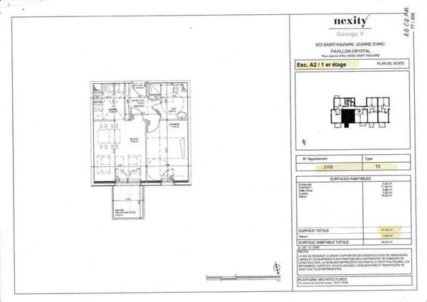 Appartement 2 pièces                                        - 44600 Saint-Nazaire Réf : 3711