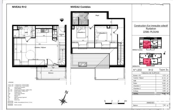 Appartement 3 pièces de 74 m² à Plouha (22580)