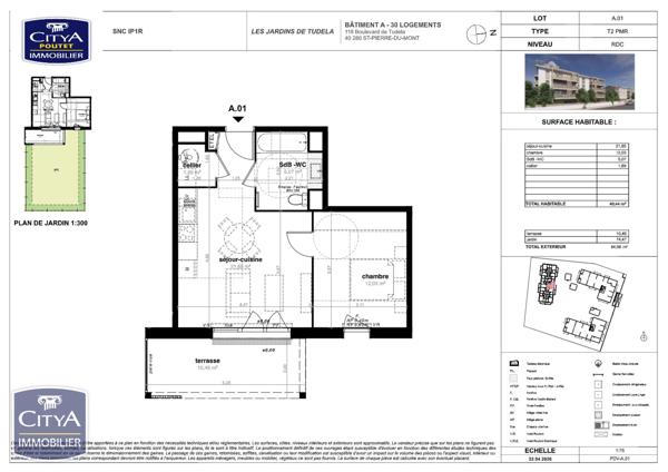 Appartement à vendre 2 pièces 40.44m² Saint-Pierre-du-Mont (40280)