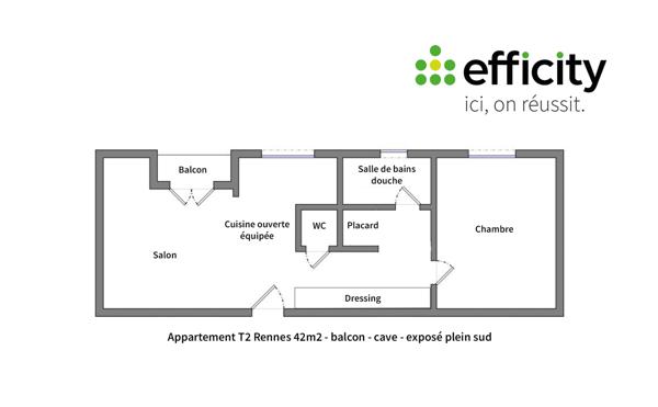 Appartement 2 pièces - 42 m² Exclusivité efficity