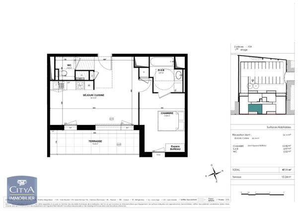 Appartement à louer 2 pièces 47.11m² Saint-Brieuc (22000)