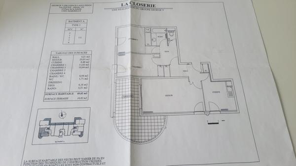 Magnifique T3  avec grande terrasse de 18 m² au calme dans  Résidence standing