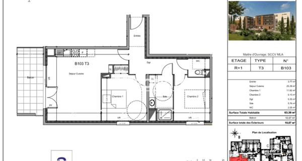 Location Appartement 3 pièces 63.39 m² - Morières-lès-avignon 84310