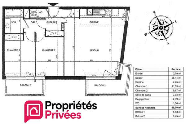 Appartement Boulogne Billancourt 3 pièce(s) 65.70 m2 orienté sud avec balcons et vue dégagée sur Parc de Billancourt