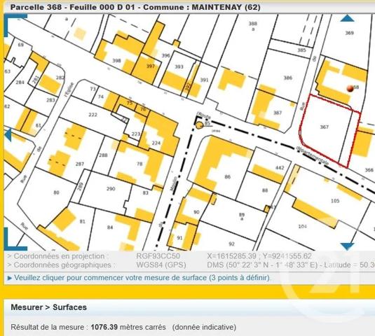 Terrain à vendre  1000 m 2   MAINTENAY  - 62