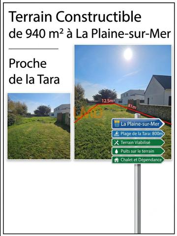 Terrain constructible 940 m² – La Plaine-sur-Mer la Tara