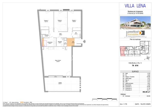 GENAS Coeur Centre-ville - PROGRAMME NEUF "VILLA LENA" TYPE 4 de 89.39 m² - 3 chambres et terrasse