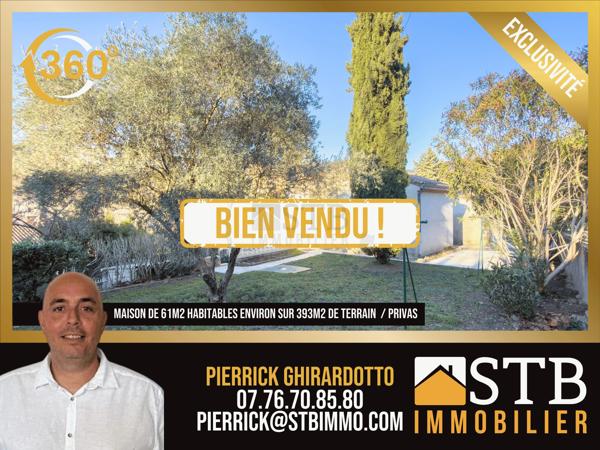 Maison de 63m2 avec garage et terrain de 393m2 à Privas