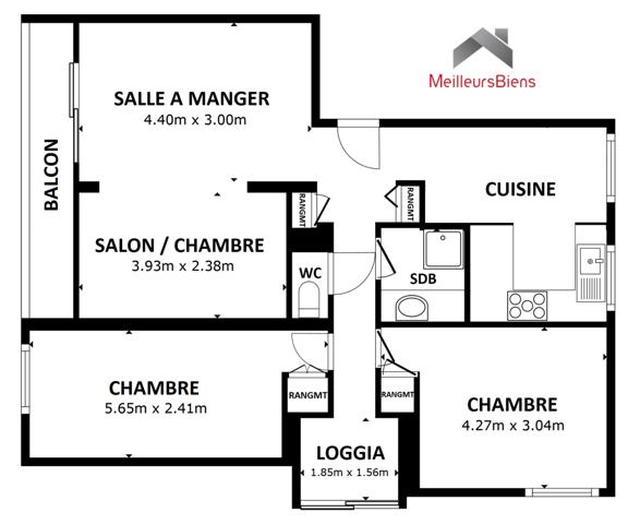 4 pièces 71 m² avec balcon / loggia / cave