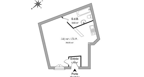 Location Studio 36.45 m² - Lille 59800