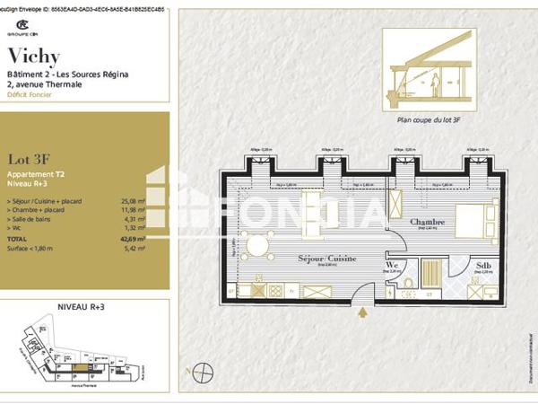 Location Appartement 2 pièces 46.1 m² - LES SOURCES REGINA - LOGEMENT 3F Vichy 03200