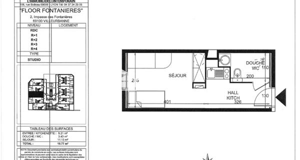 À vendre Studio 19.77 m² - Villeurbanne 69100