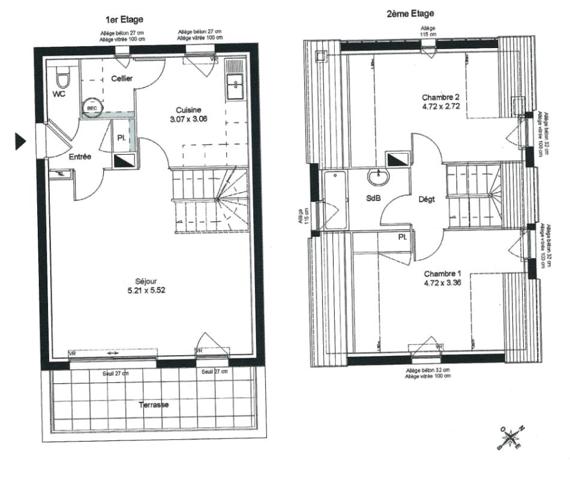 SURZUR Appartement T3 en DUPLEX de 67,70 m2. Terrasse, garage fermé et parking. À pied du bourg