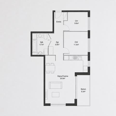 Appartement 3 pièces - 66 m² Exclusivité