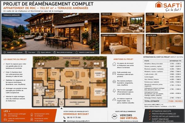 Rare à Villard-de-Lans – Appartement de 154 m² avec terrasse de 300 m² dans un chalet de montagne, à 5 mn du centre.