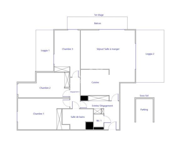 Asnières 4 pièces 86m² avec balcon loggias parking