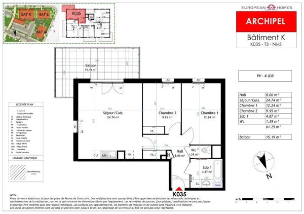 Appartement T3 à vendre  3 pièces - 61,25 m 2   LA VERPILLIERE  - 38
