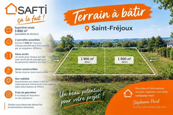 Terrain constructible de 3 800 m² – Saint-Fréjoux