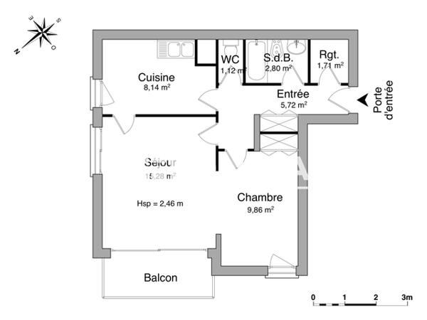 Location Appartement 2 pièces 44.63 m² - 15 AVENUE JACQUES CHASTELLAIN Rouen 76000
