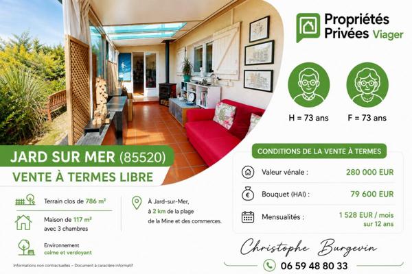 A vendre Jard sur mer 85520 .Maison en vente à termes libre 117 m2