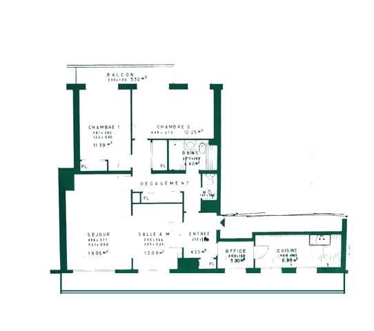 Appartement Paris 3 pièce(s) 86 m2 + balcons