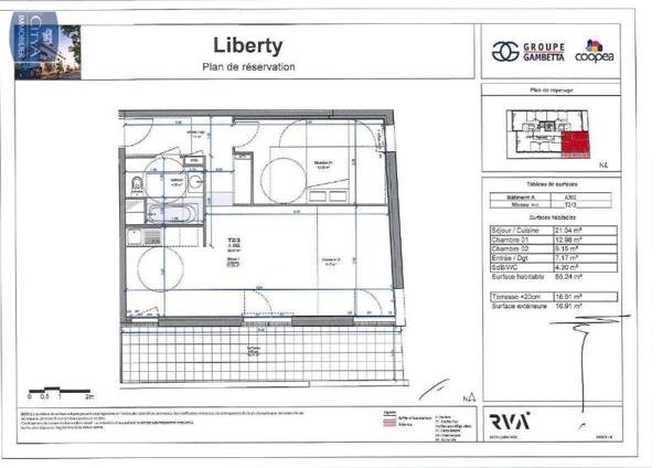 Location appartement Tours (37) 2 pièces 55.24m²