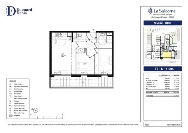 Appartement Etaples 3 pièces 60m² + terrasse 15m²