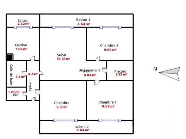 Appartement à vendre  4 pièces - 61,21 m2 MARSEILLE - 13003