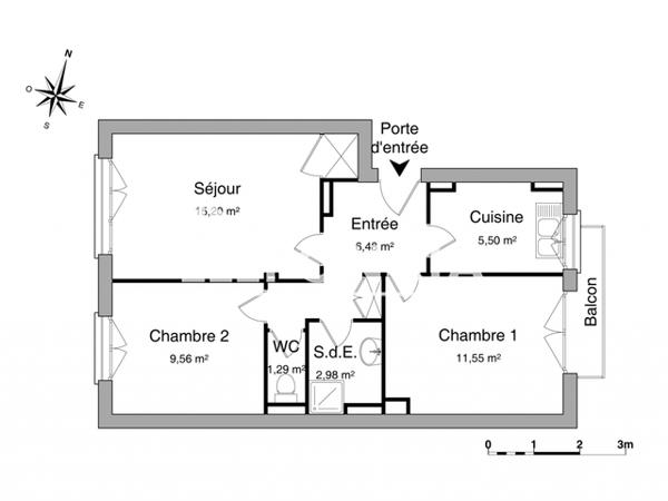 Location Appartement 3 pièces 52.56 m² - 33 BOULEVARD FOCH Villers Les Nancy 54600