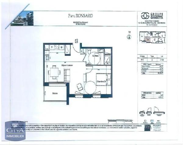 Appartement à louer 2 pièces 40.05m²