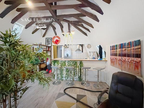 Salon poutres apparentes, T4 duplex 3 chambres