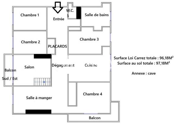 Appartement 6 pièces - 96 m²