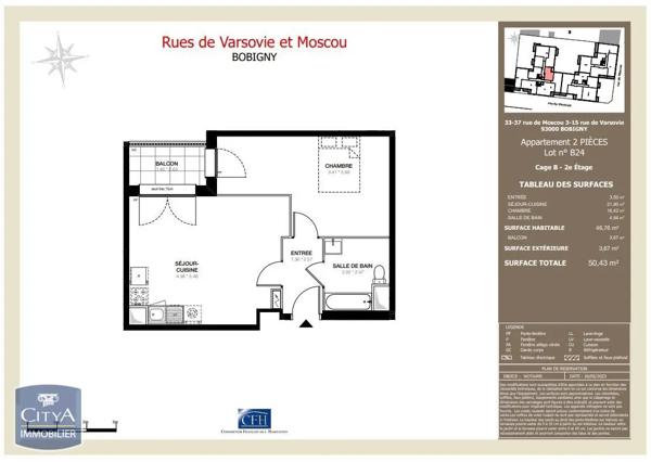 Appartement à louer 2 pièces 46.76m²