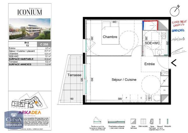 Appartement à louer 2 pièces 40.9m²