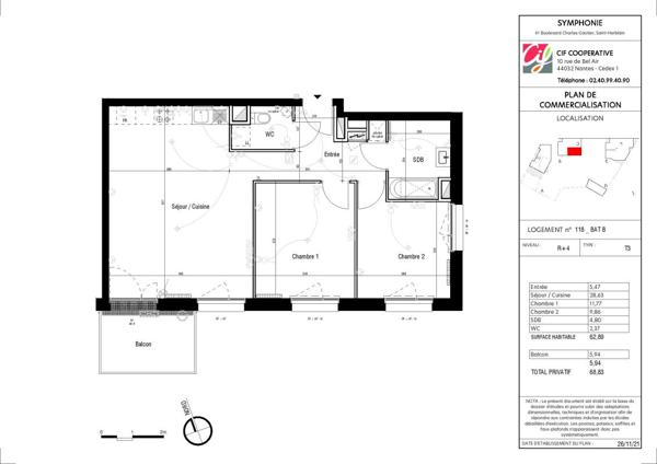 Appartement T3 SAINT HERBLAIN - 62.9 m2