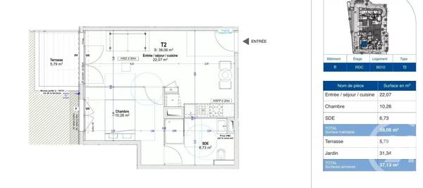 Appartement F2 à vendre  2 pièces - 39,06 m 2   ANTIBES  - 06