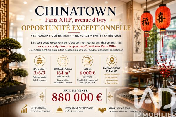Restaurant à vendre 160 m² Paris 13