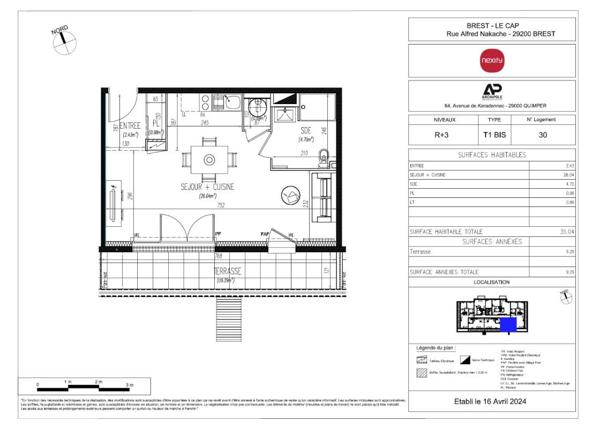 Appartement à louer studio - 35 m²