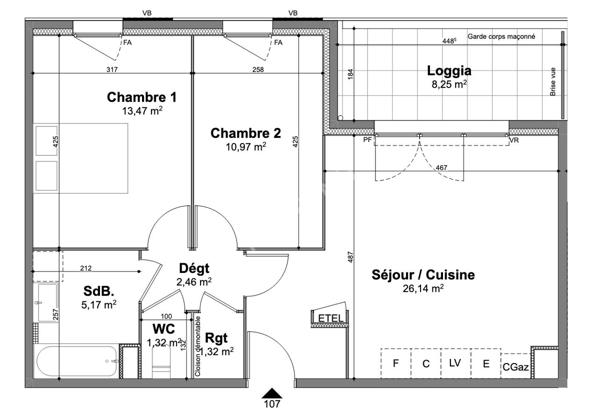 Appartement 3 pièce(s)