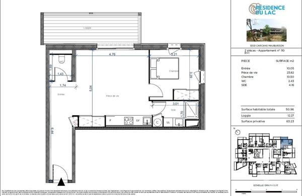 Appartement T2 à vendre  2 pièces - 50,96 m2 CARCANS - 33