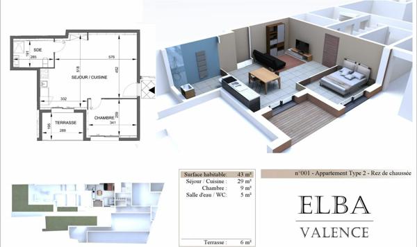 Appartement à vendre    2 pièces • 43 m2 Valence