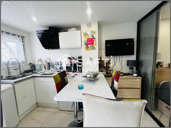 CANET EN ROUSSILON PLAGE, STUDIO VENDU  MEUBLE,AVEC BALCON VUE MER LATERALE!