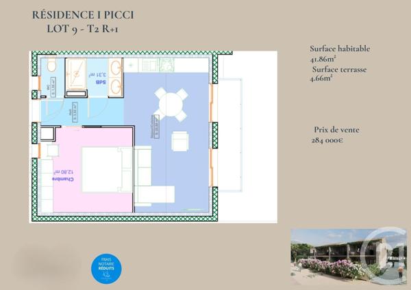 Appartement T2 à vendre  2 pièces - 41,86 m2 LUMIO - 202